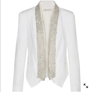 Rebecca Minkoff Silk Becky Sequin Embellished Ivory Blazer Jacket Silver 2 XS